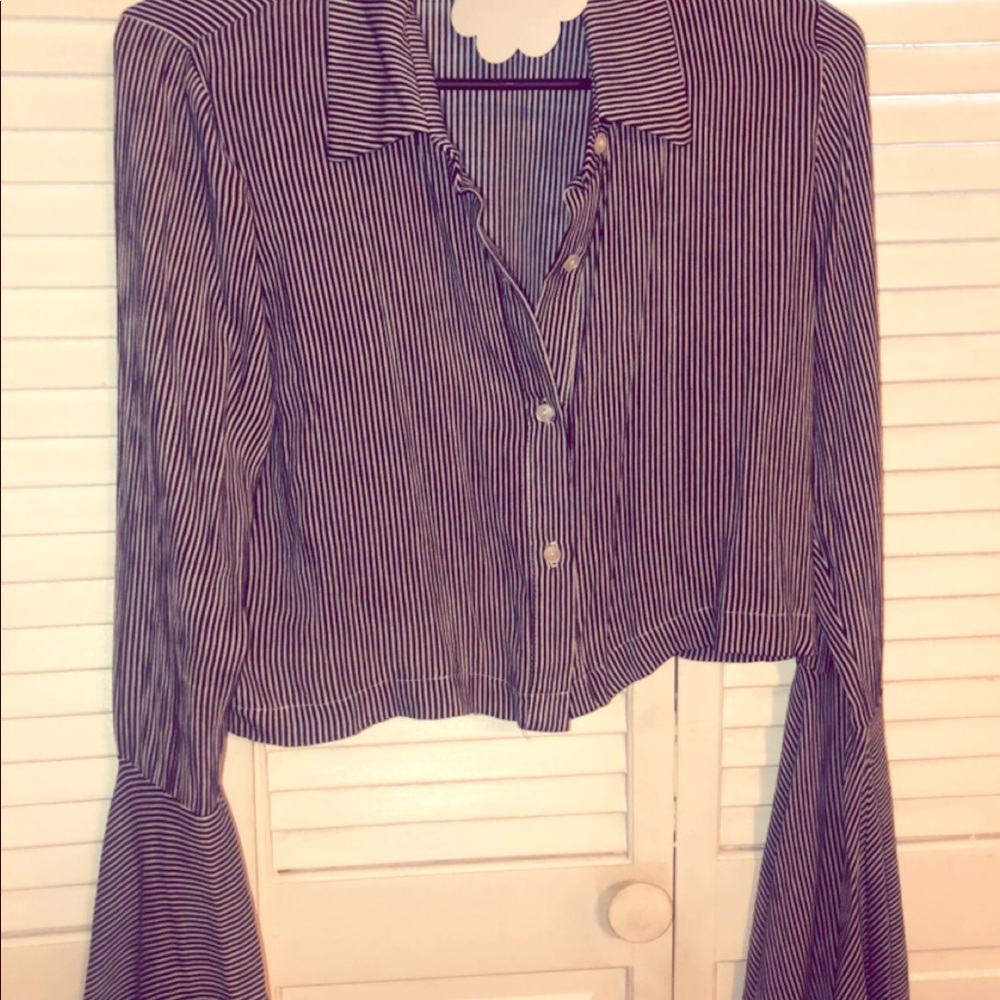 Striped crop button down